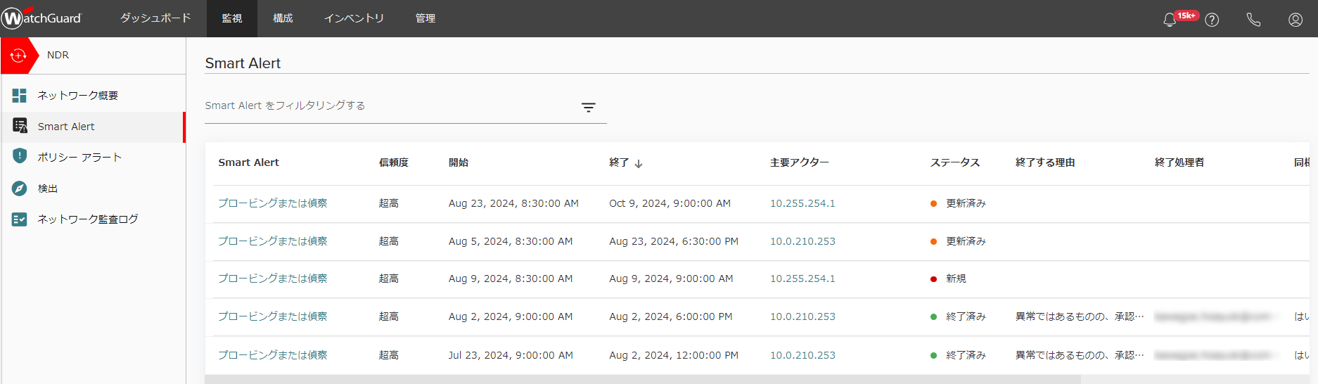 ThreatSync+NDR管理画面